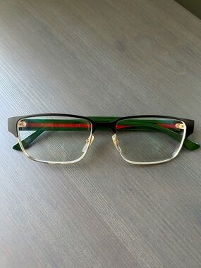 Gucci Black, Green & Red Half-Rim Square Eyeglasses